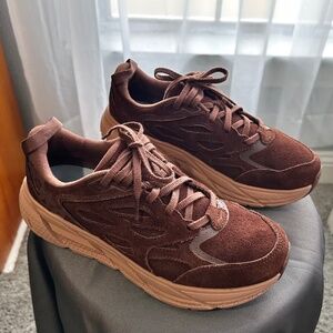 Hoka One One Clifton Suede Women'sShoes- Earthenware/Maroon, Size 9.5